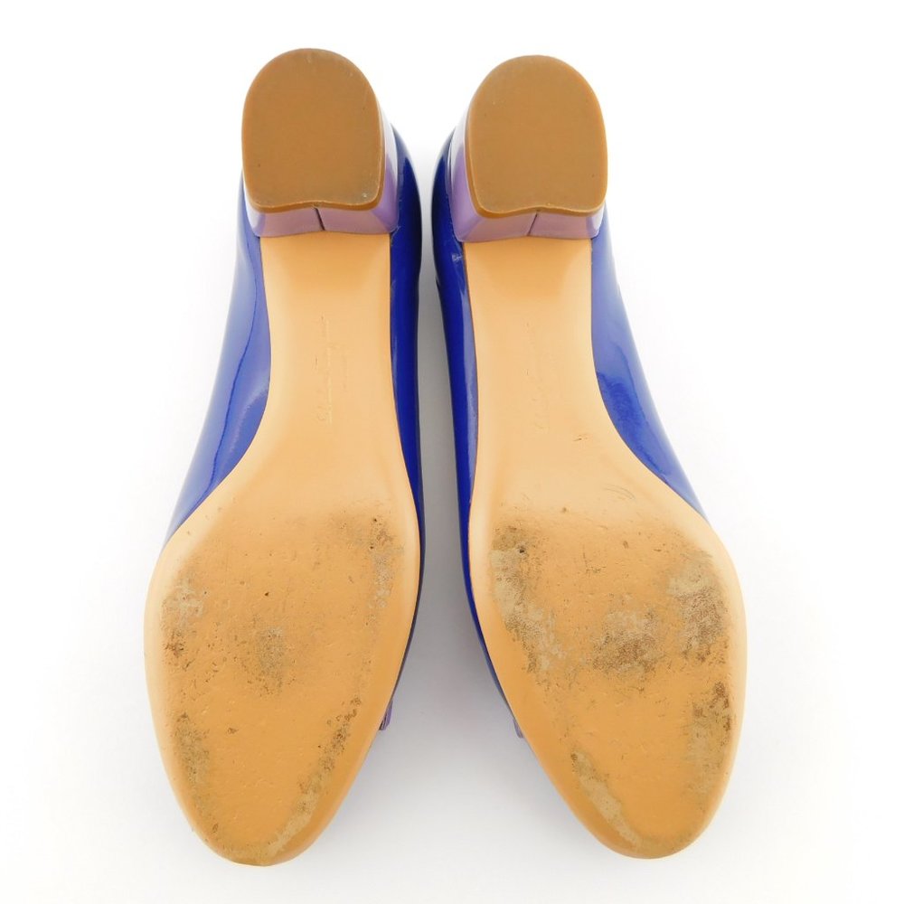 FERRAGAMO Vara Logo Bow Brilliant Blue & Lavender Patent Block Heel Pumps 6.5 - Picture 8 of 13